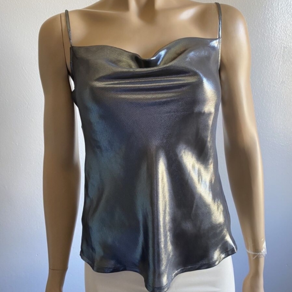 Express Y2K Shimmer Satin Grey Top Women's Size Medium